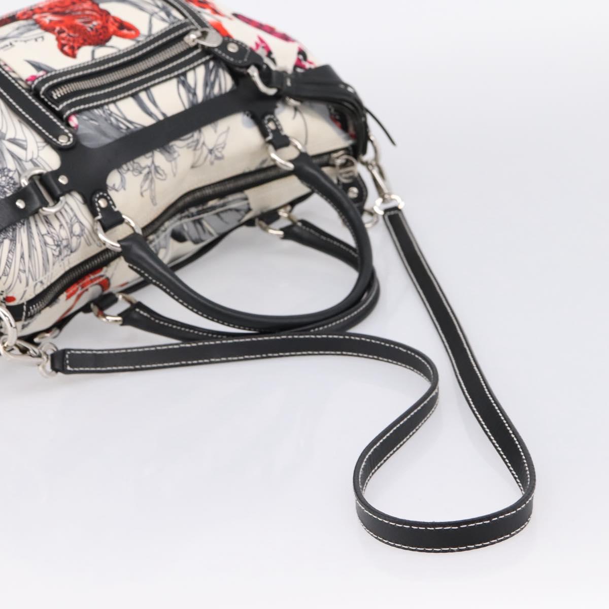 Salvatore Ferragamo Hand Bag Canvas 2way White Silver Auth 198313A