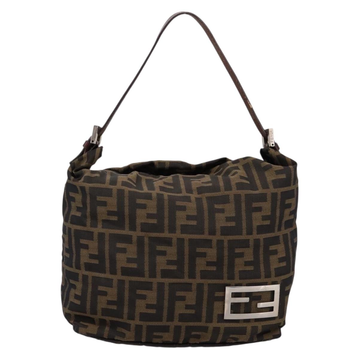FENDI Zucca Canvas Mamma Baguette Shoulder Bag Brown Black Auth 198318