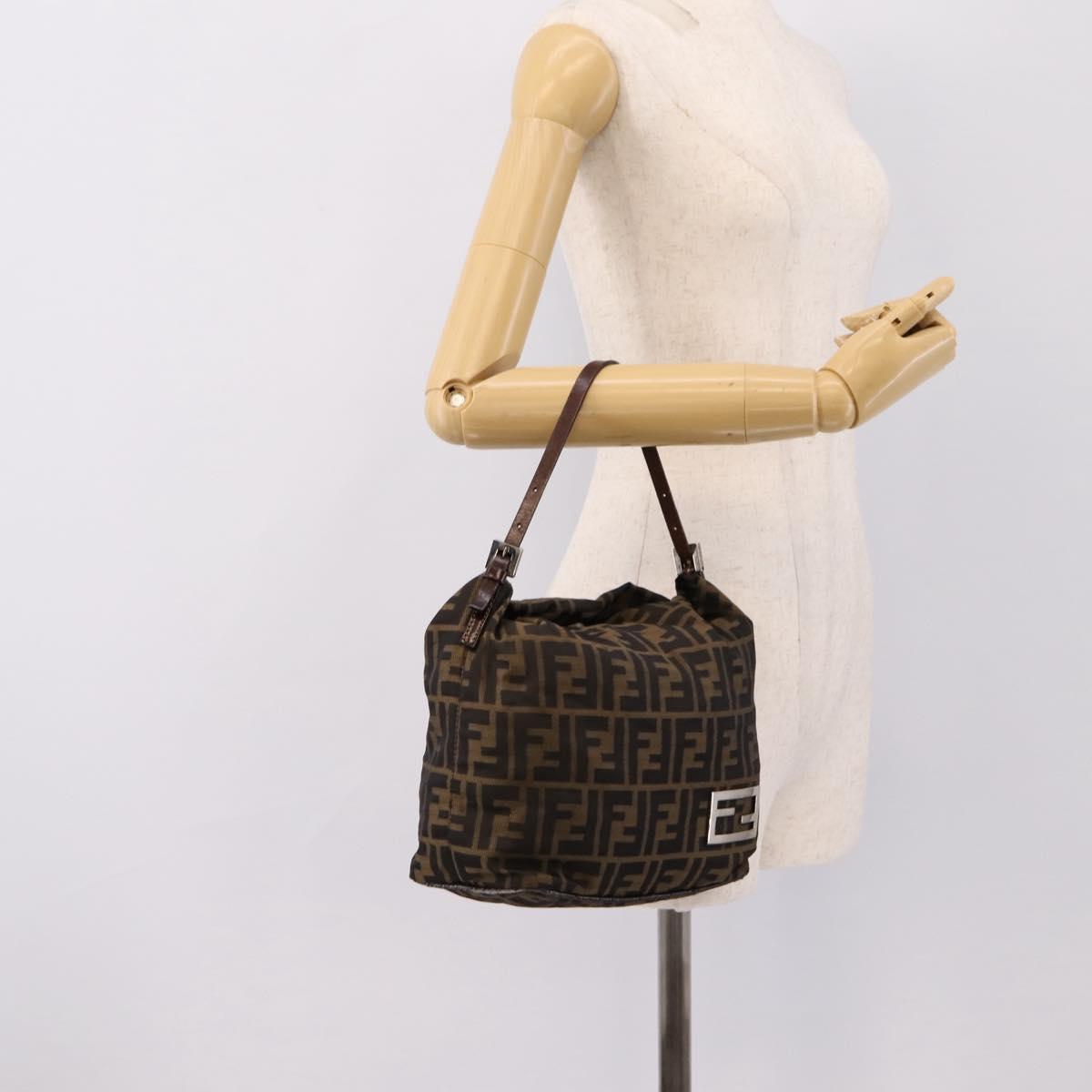 FENDI Zucca Canvas Mamma Baguette Shoulder Bag Brown Black Auth 198318