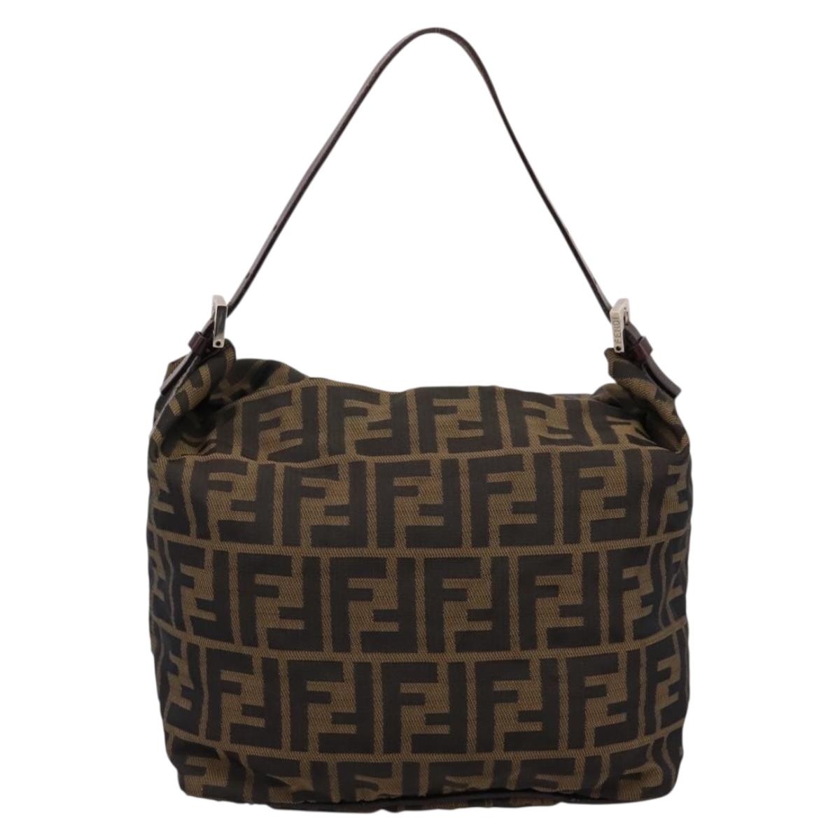 FENDI Zucca Canvas Mamma Baguette Shoulder Bag Brown Black Auth 198318