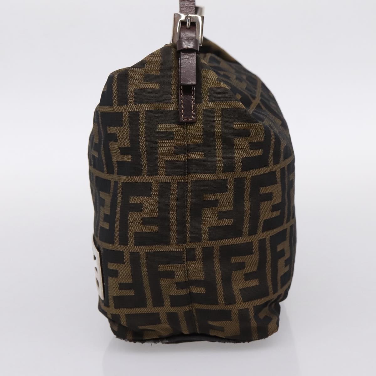 FENDI Zucca Canvas Mamma Baguette Shoulder Bag Brown Black Auth 198318