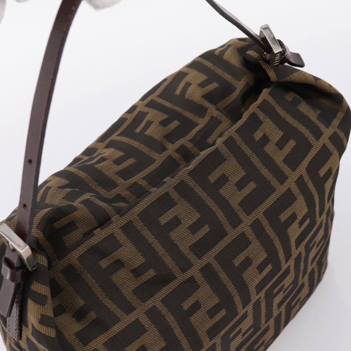 FENDI Zucca Canvas Mamma Baguette Shoulder Bag Brown Black Auth 198318