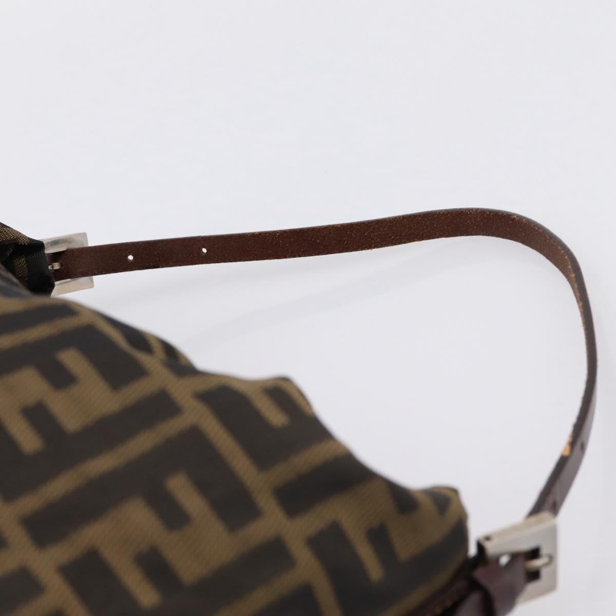 FENDI Zucca Canvas Mamma Baguette Shoulder Bag Brown Black Auth 198318