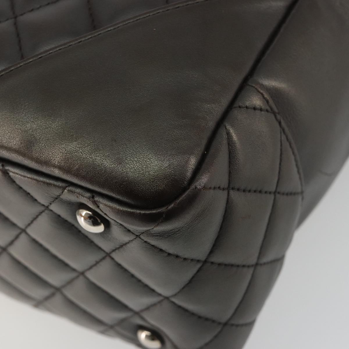 CHANEL Cambon Line Matelasse Bowling Bag Leather Dark Brown CC Auth 198322SAV