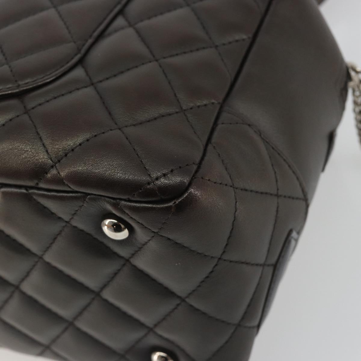 CHANEL Cambon Line Matelasse Bowling Bag Leather Dark Brown CC Auth 198322SAV