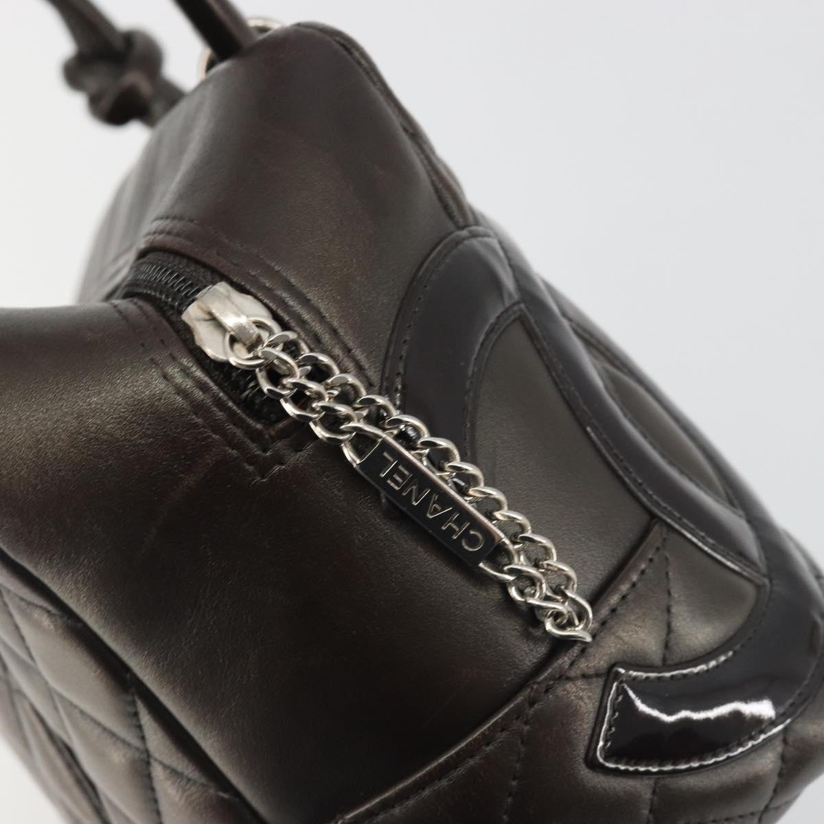 CHANEL Cambon Line Matelasse Bowling Bag Leather Dark Brown CC Auth 198322SAV