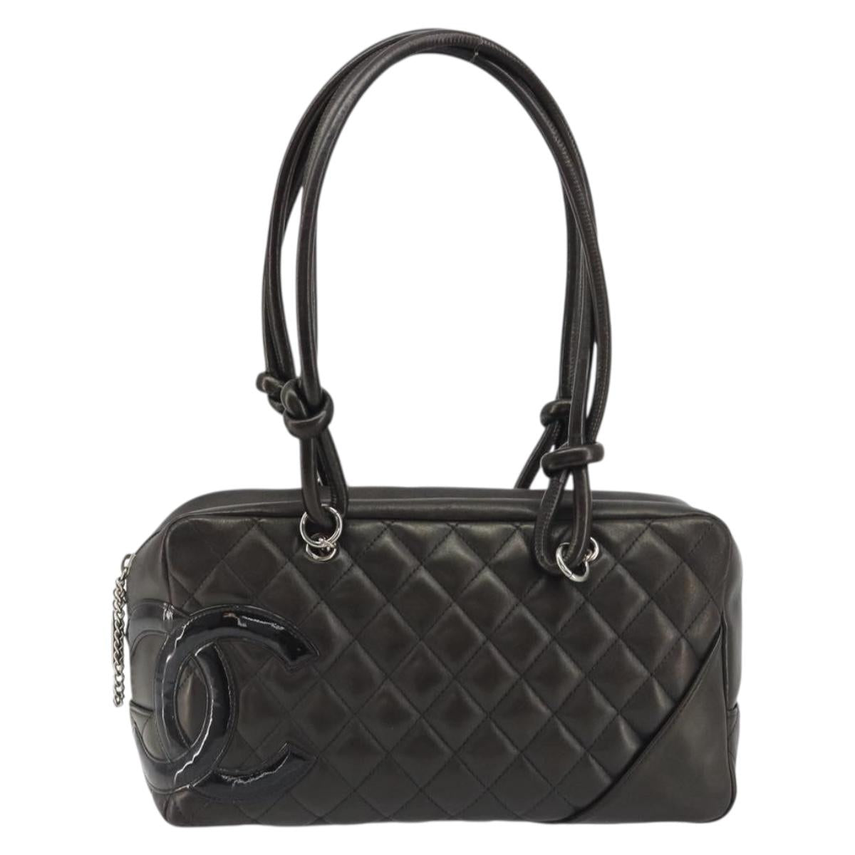 CHANEL Cambon Line Matelasse Bowling Bag Leather Dark Brown CC Auth 198322SAV