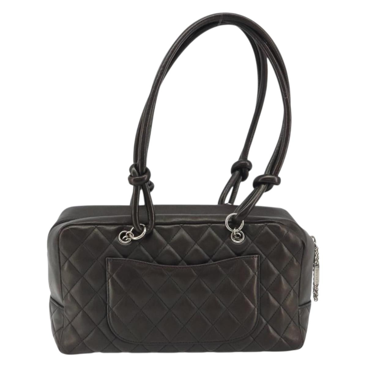 CHANEL Cambon Line Matelasse Bowling Bag Leather Dark Brown CC Auth 198322SAV