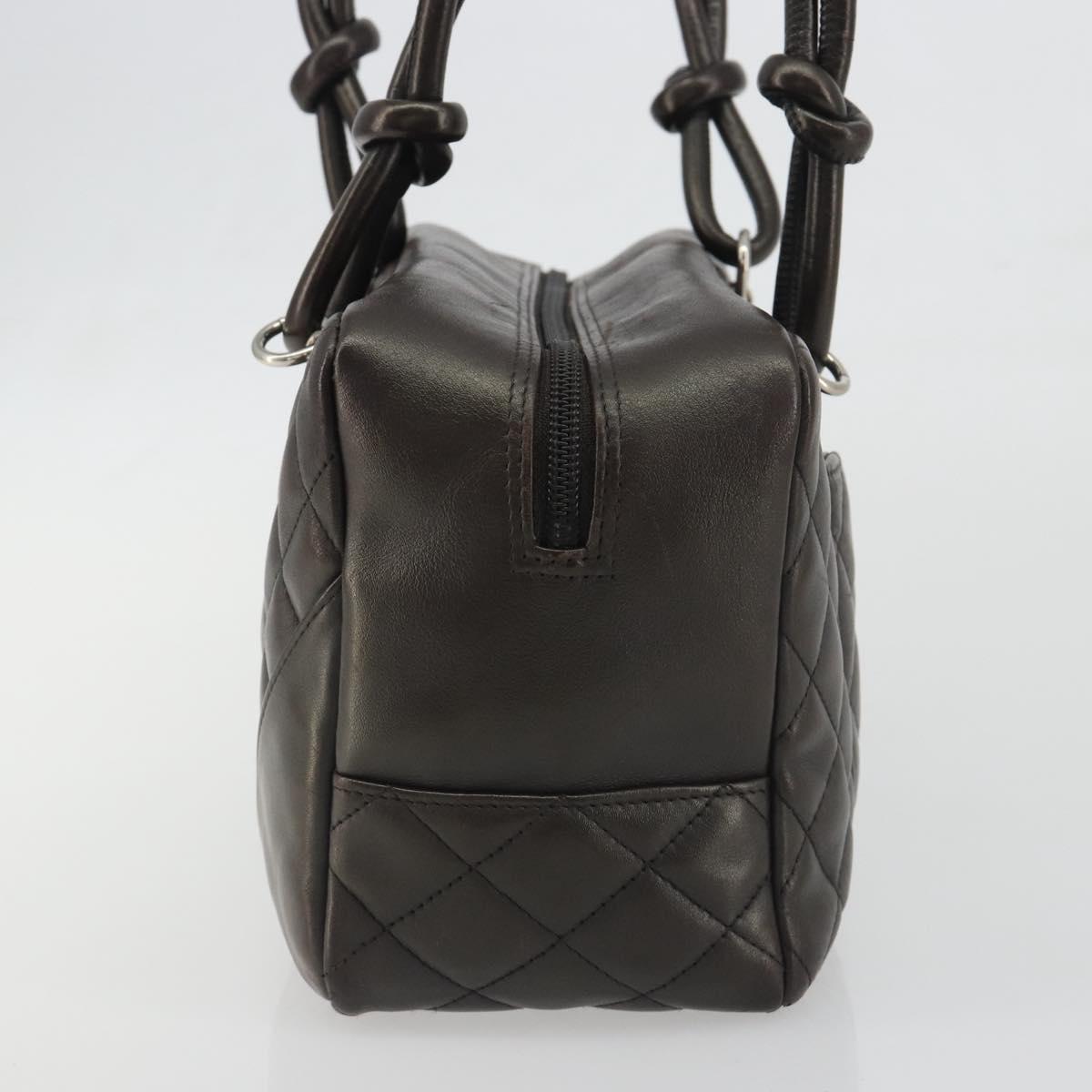 CHANEL Cambon Line Matelasse Bowling Bag Leather Dark Brown CC Auth 198322SAV