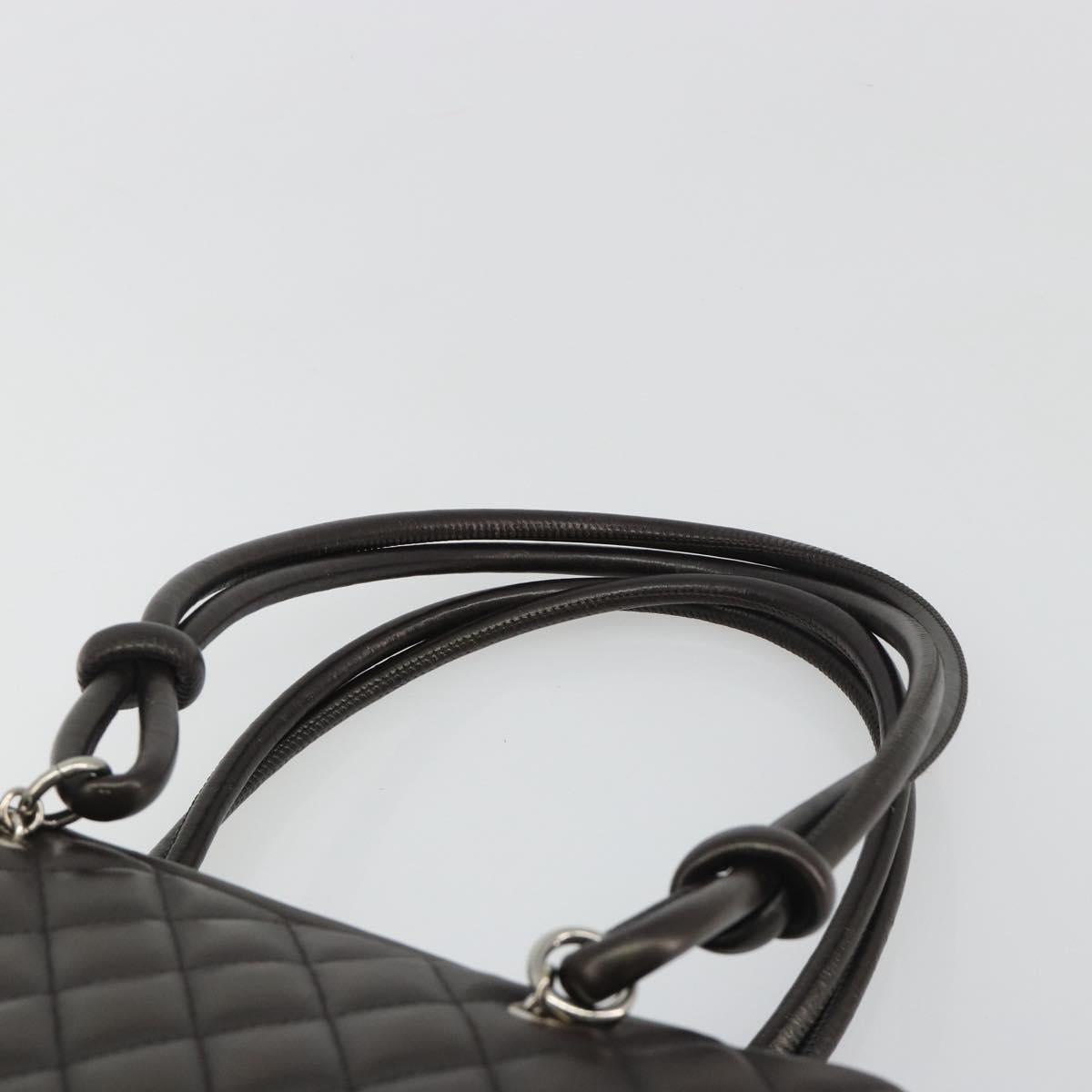 CHANEL Cambon Line Matelasse Bowling Bag Leather Dark Brown CC Auth 198322SAV