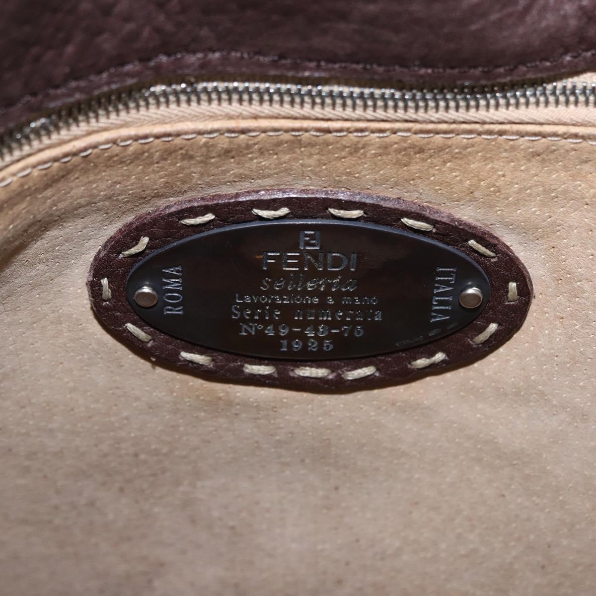 FENDI Celeria Shoulder Bag Leather Brown Silver Auth 198325