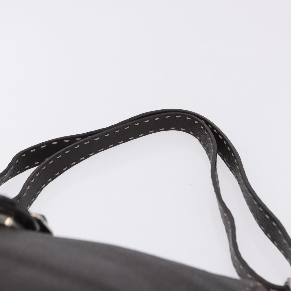 FENDI Celeria Shoulder Bag Leather Brown Silver Auth 198325