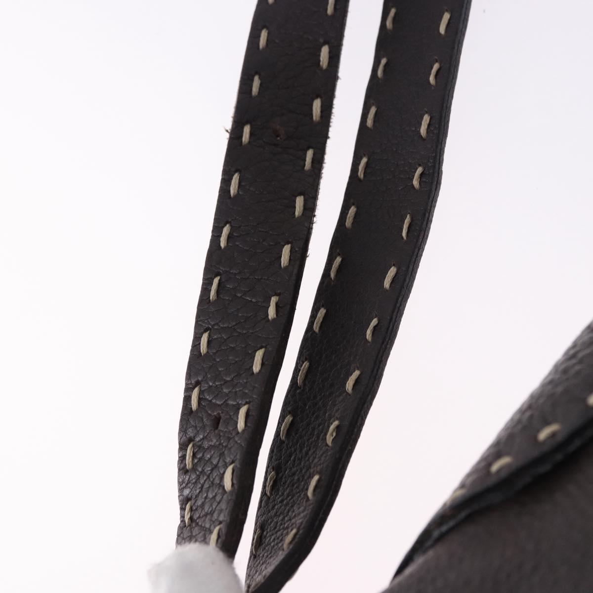 FENDI Celeria Shoulder Bag Leather Brown Silver Auth 198325
