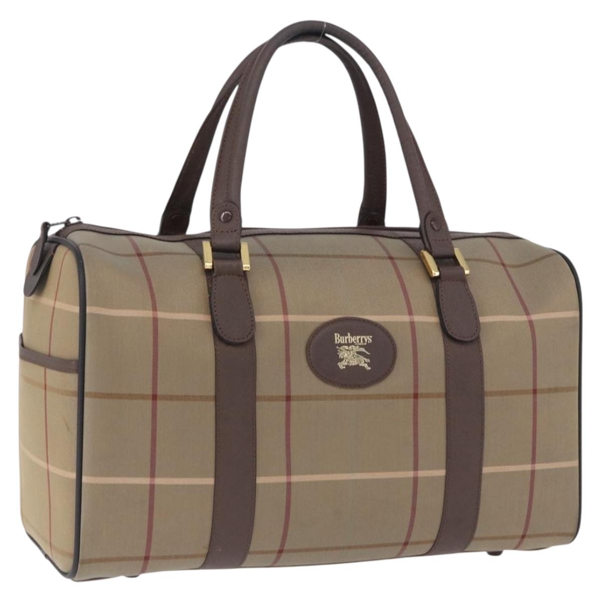 Burberrys Nova Check Boston Bag Canvas Beige Gold Tone Auth 198326