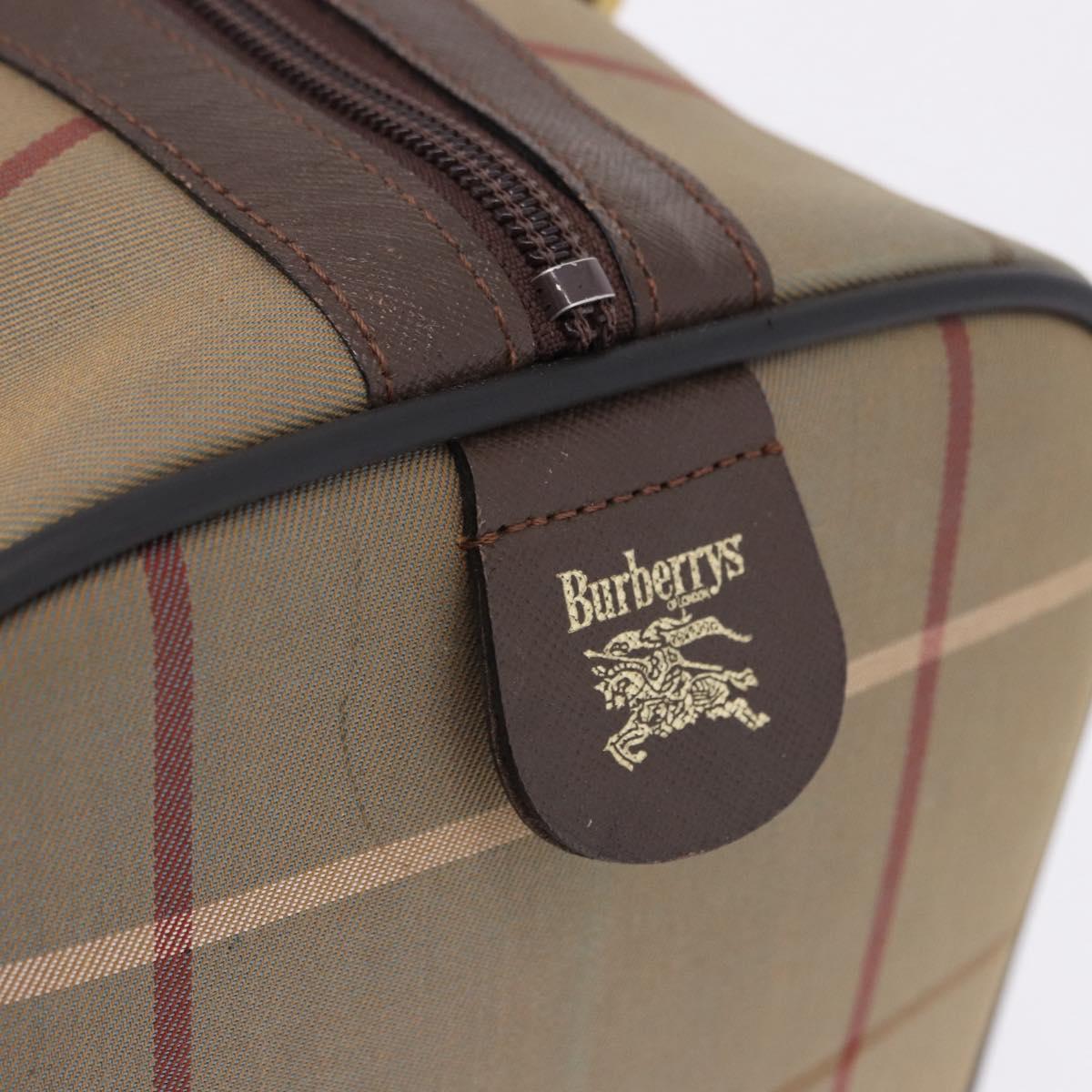 Burberrys Nova Check Boston Bag Canvas Beige Gold Tone Auth 198326