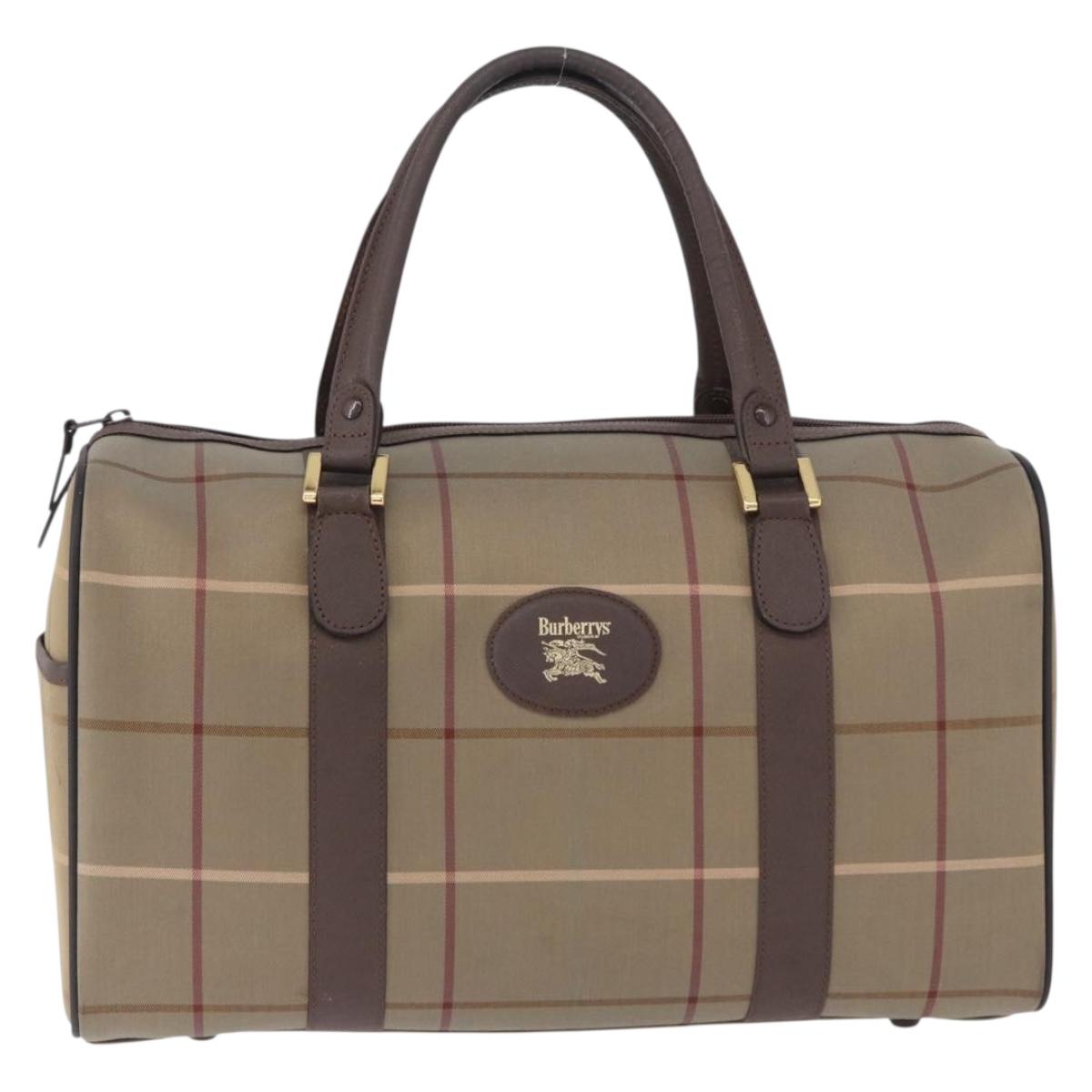 Burberrys Nova Check Boston Bag Canvas Beige Gold Tone Auth 198326