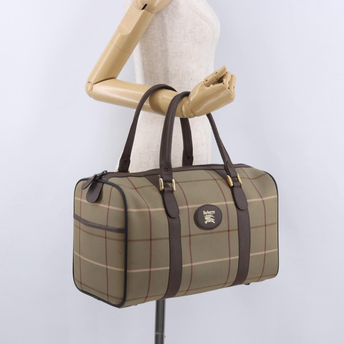 Burberrys Nova Check Boston Bag Canvas Beige Gold Tone Auth 198326