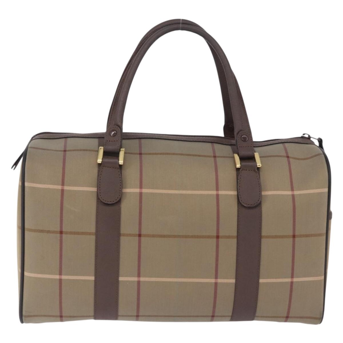 Burberrys Nova Check Boston Bag Canvas Beige Gold Tone Auth 198326