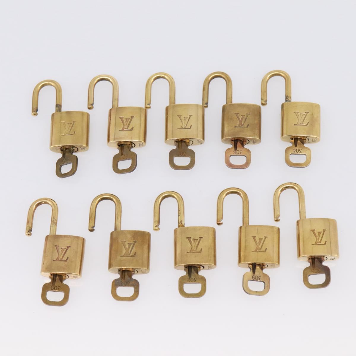 LOUIS VUITTON Padlock Metal 10 Set Gold Tone LV Auth 198328