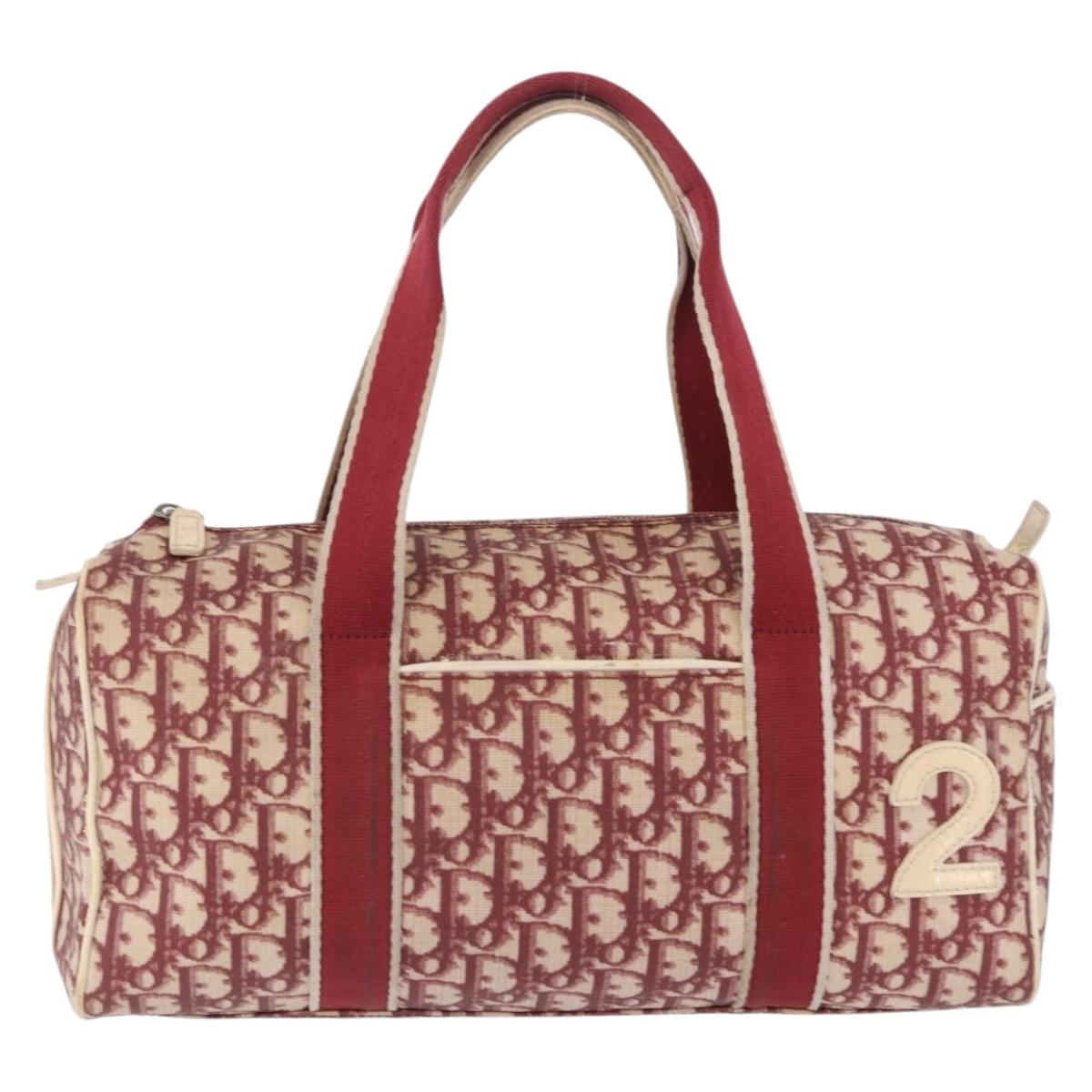 Christian Dior Trotter Boston Bag PVC Leather Red White Auth 198330