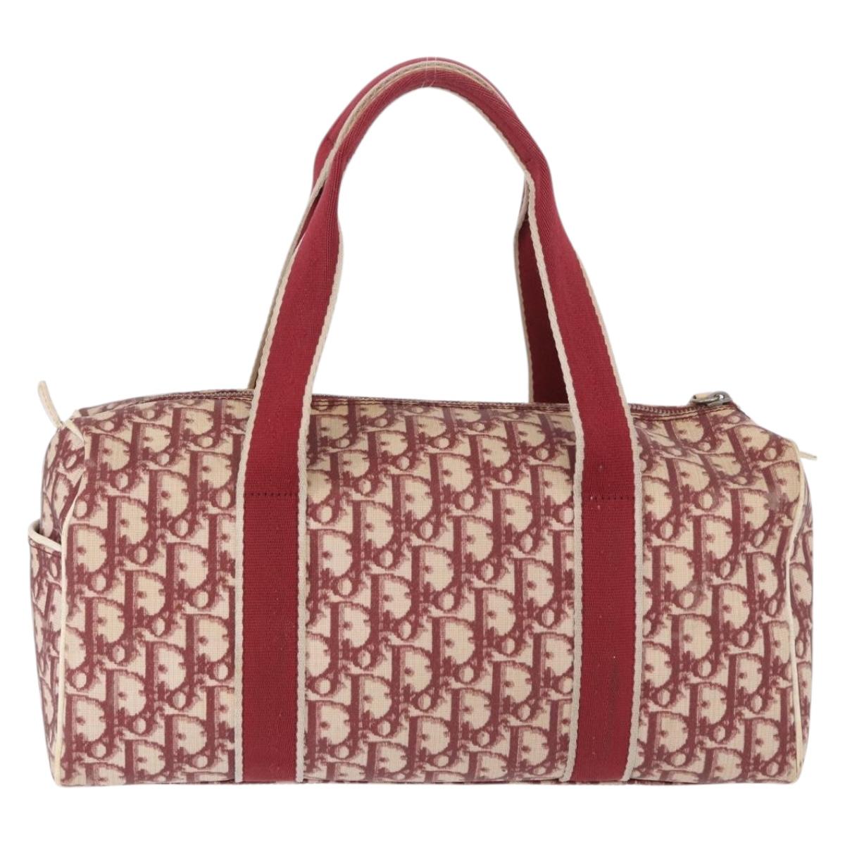 Christian Dior Trotter Boston Bag PVC Leather Red White Auth 198330