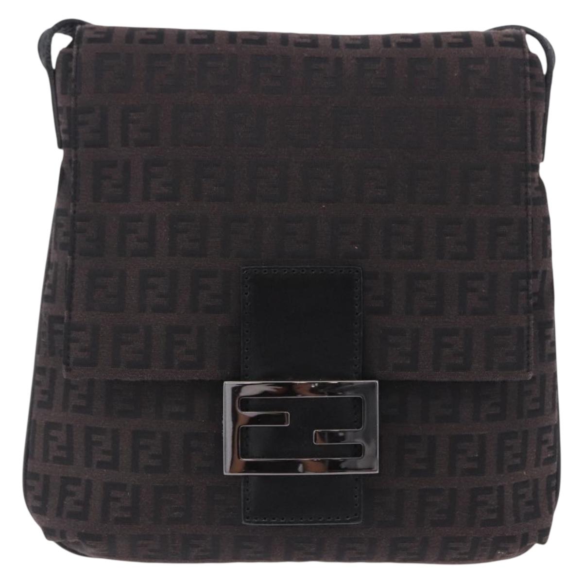 FENDI Zucchino Canvas Mamma Baguette Shoulder Bag Brown 8BT075 Auth 198331V