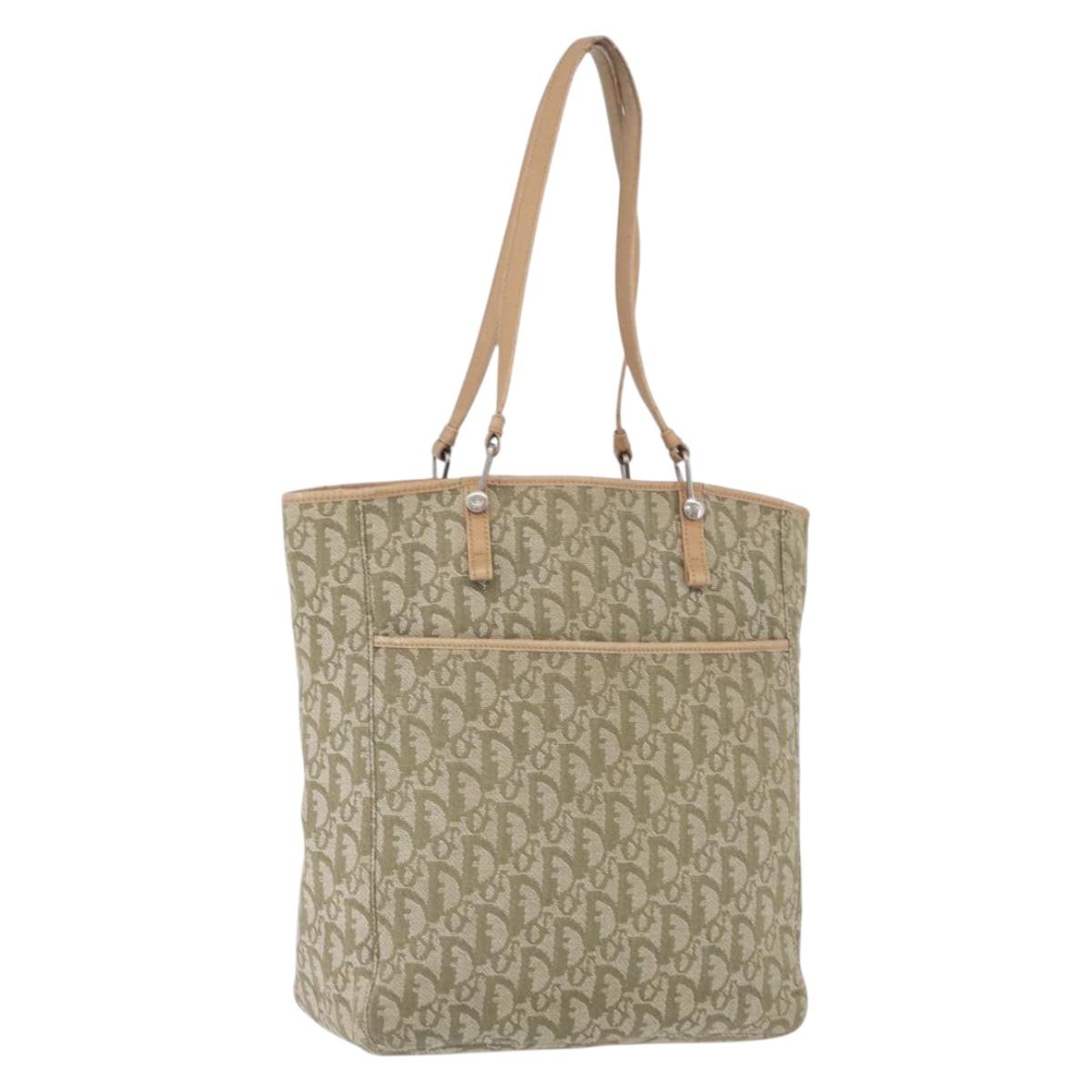 Christian Dior Trotter Canvas Tote Bag Green Silver Auth 198332