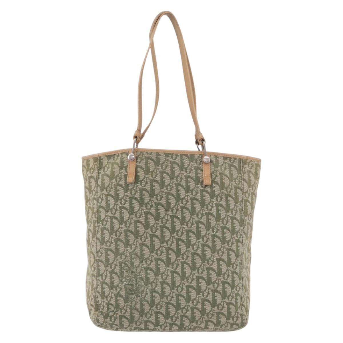 Christian Dior Trotter Canvas Tote Bag Green Silver Auth 198332
