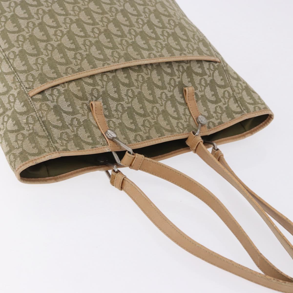 Christian Dior Trotter Canvas Tote Bag Green Silver Auth 198332