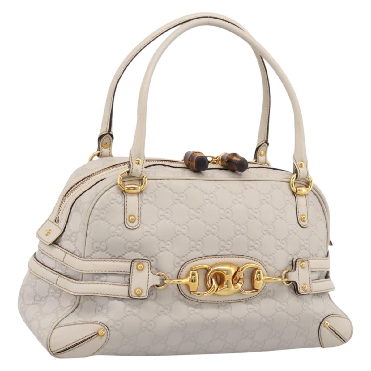 GUCCI GG Canvas Guccissima Horsebit Bamboo Bag Leather Ivory 159398 Auth 198338V