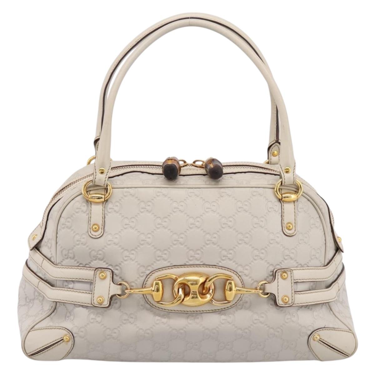 GUCCI GG Canvas Guccissima Horsebit Bamboo Bag Leather Ivory 159398 Auth 198338V