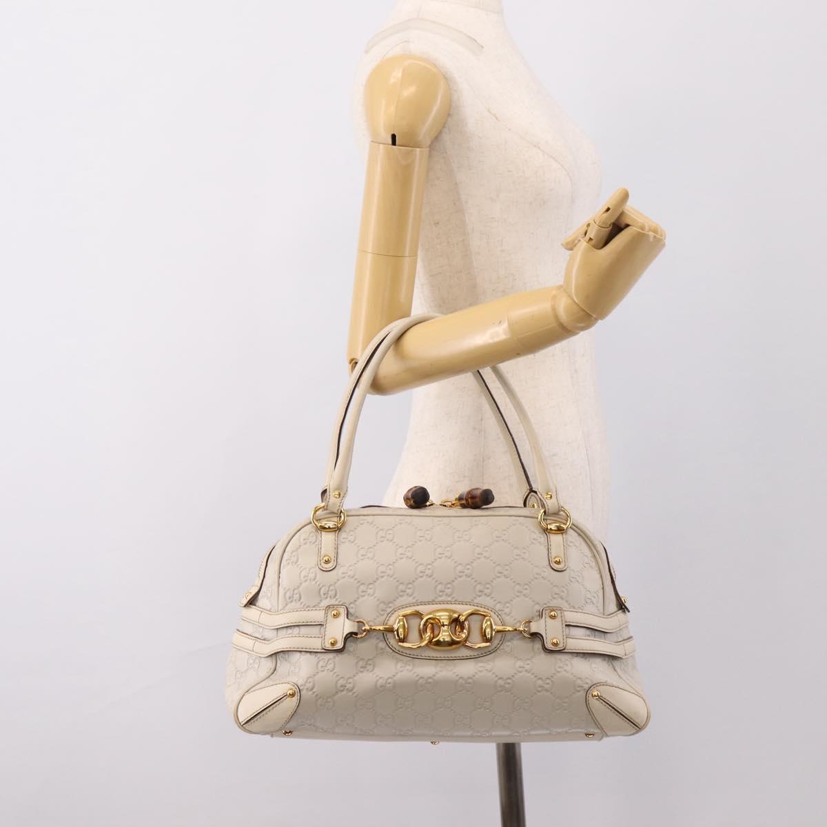 GUCCI GG Canvas Guccissima Horsebit Bamboo Bag Leather Ivory 159398 Auth 198338V