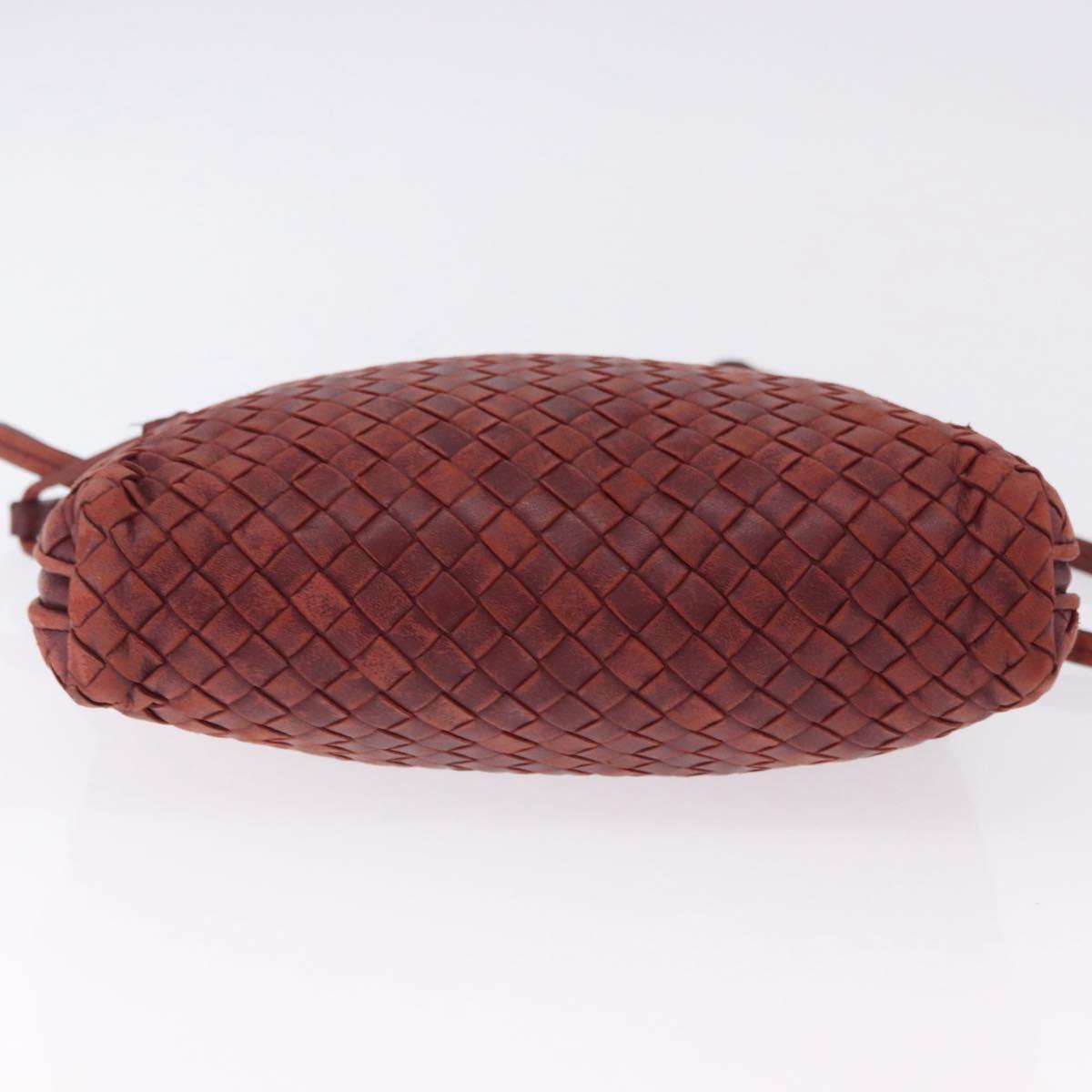 BOTTEGA VENETA INTRECCIATO Shoulder Bag Leather Red Silver Auth 198341