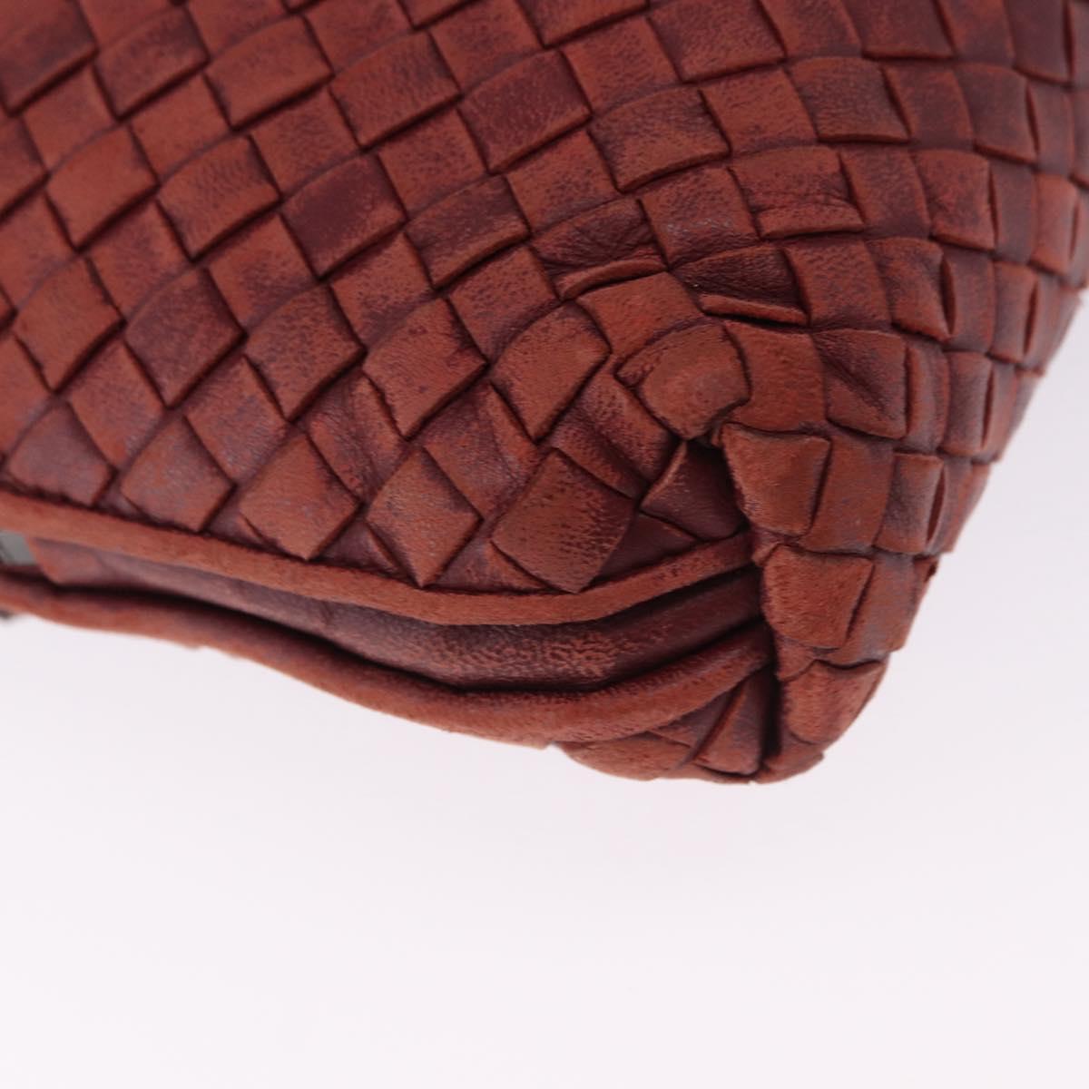 BOTTEGA VENETA INTRECCIATO Shoulder Bag Leather Red Silver Auth 198341