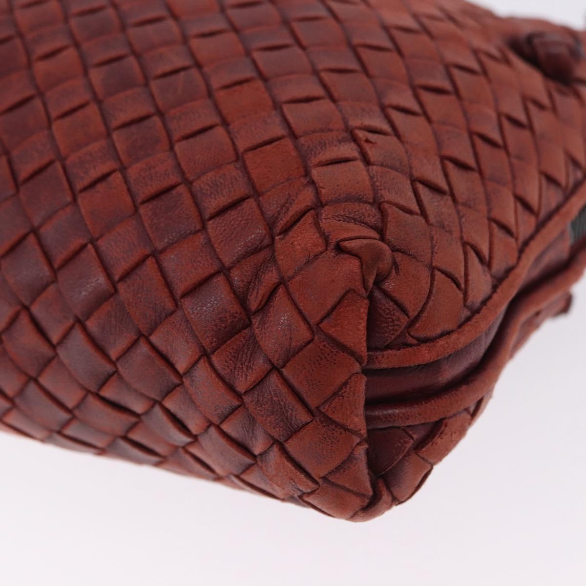 BOTTEGA VENETA INTRECCIATO Shoulder Bag Leather Red Silver Auth 198341