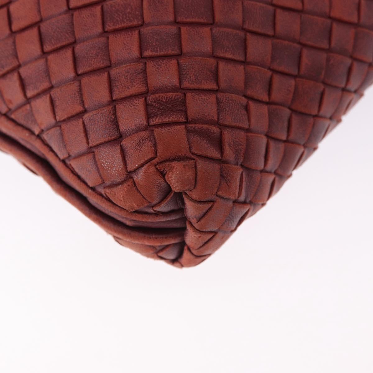 BOTTEGA VENETA INTRECCIATO Shoulder Bag Leather Red Silver Auth 198341