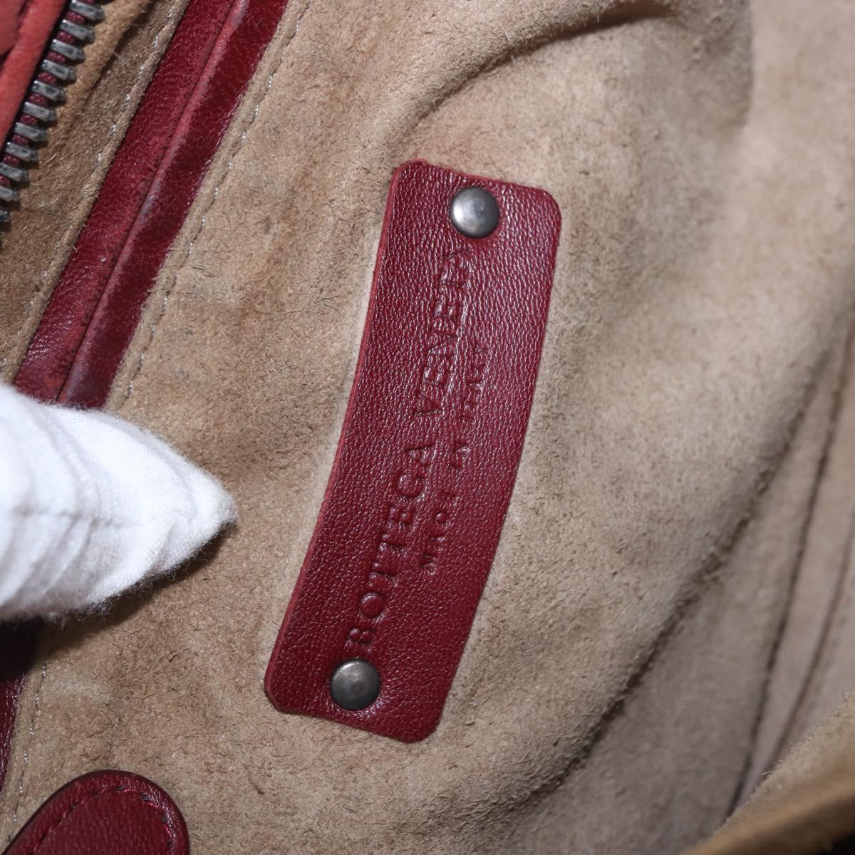 BOTTEGA VENETA INTRECCIATO Shoulder Bag Leather Red Silver Auth 198341