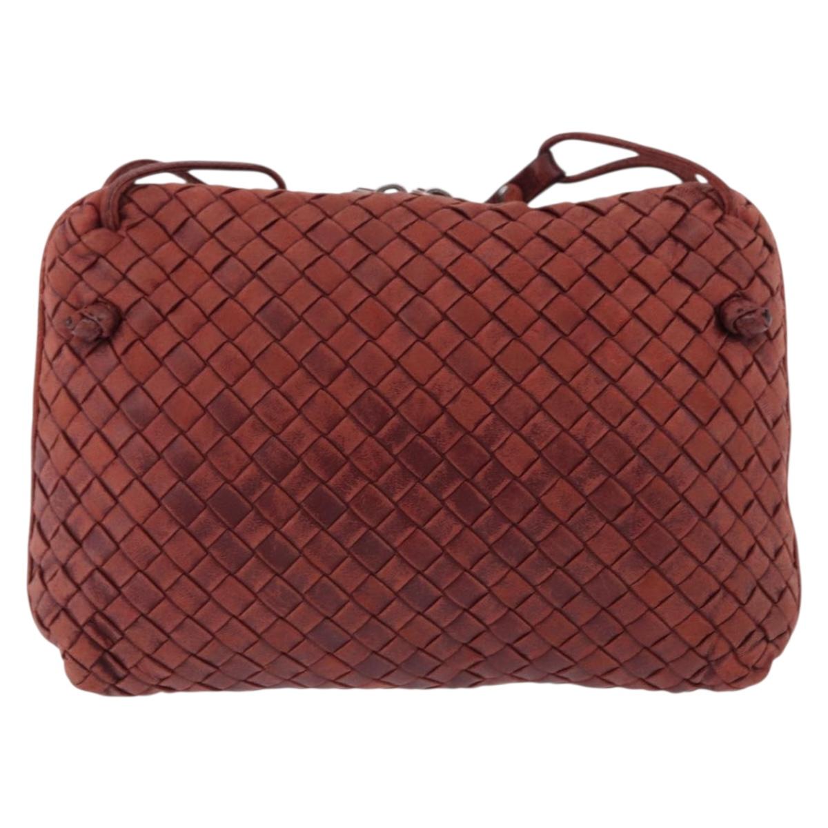 BOTTEGA VENETA INTRECCIATO Shoulder Bag Leather Red Silver Auth 198341