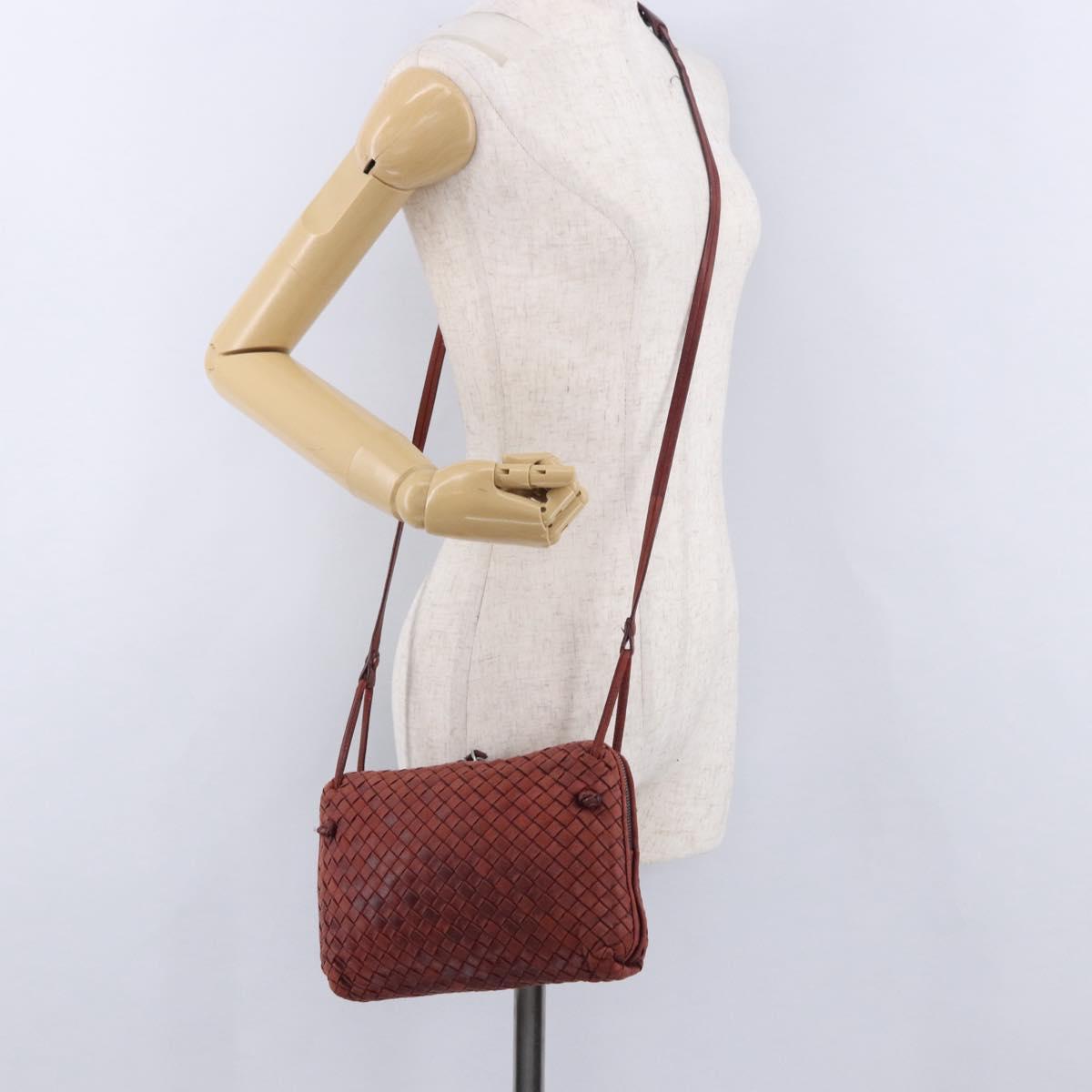 BOTTEGA VENETA INTRECCIATO Shoulder Bag Leather Red Silver Auth 198341