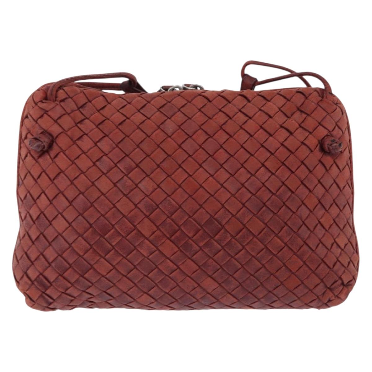 BOTTEGA VENETA INTRECCIATO Shoulder Bag Leather Red Silver Auth 198341