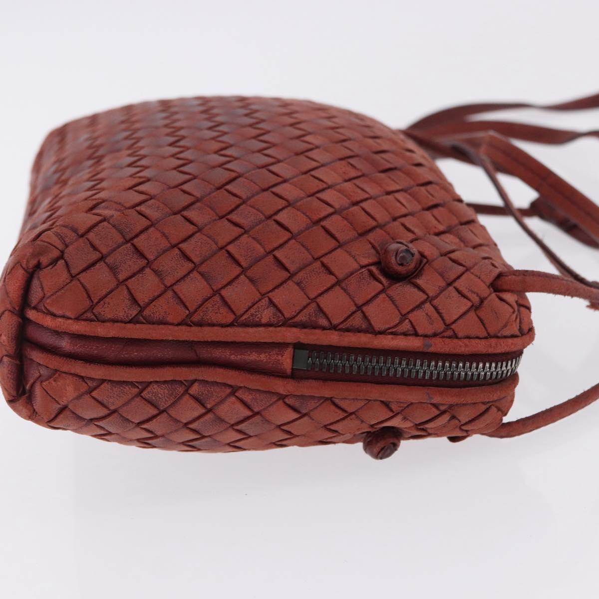 BOTTEGA VENETA INTRECCIATO Shoulder Bag Leather Red Silver Auth 198341