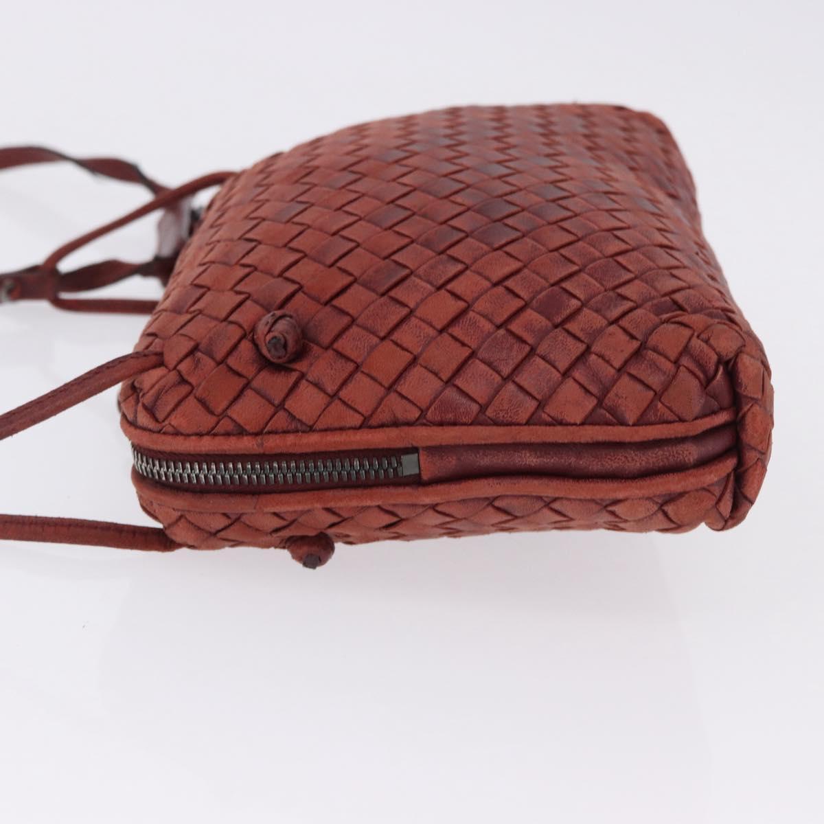 BOTTEGA VENETA INTRECCIATO Shoulder Bag Leather Red Silver Auth 198341