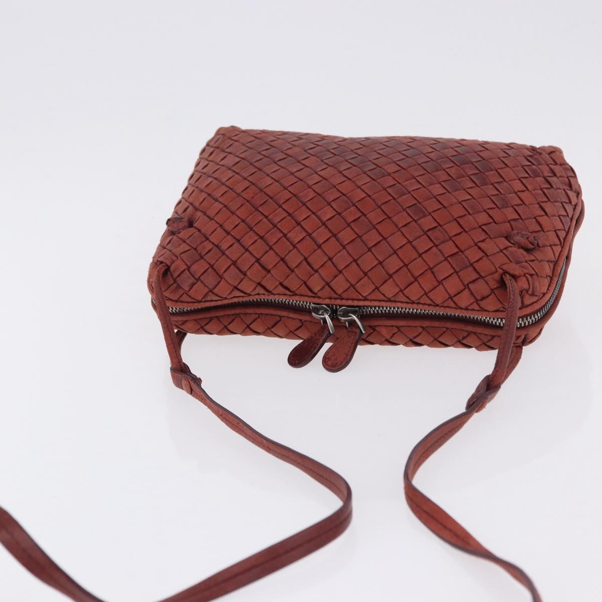 BOTTEGA VENETA INTRECCIATO Shoulder Bag Leather Red Silver Auth 198341