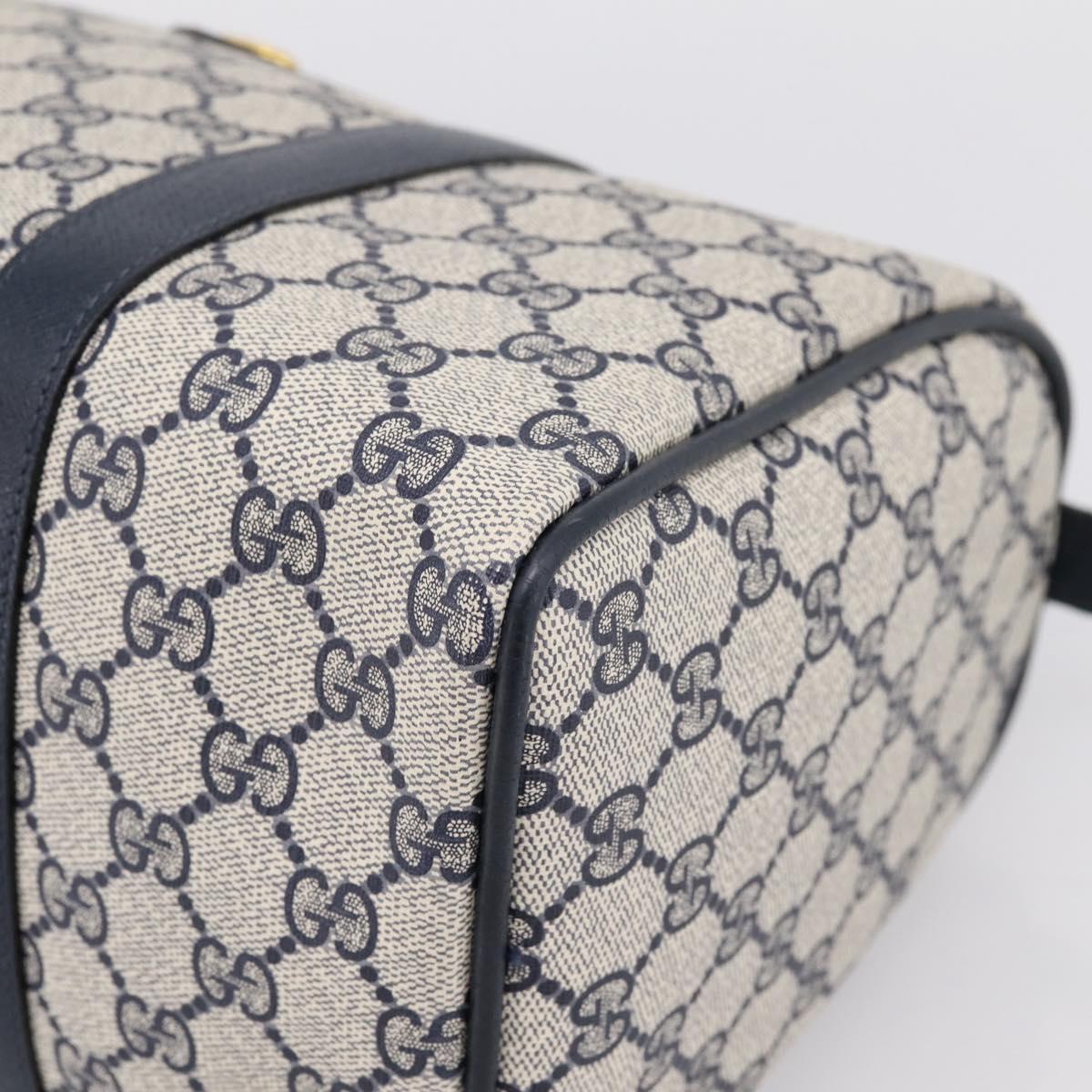 GUCCI GG Supreme Sherry Line Boston Bag PVC Navy Gold 40 02 007 Auth 198342