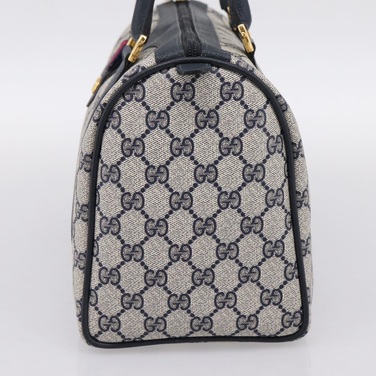 GUCCI GG Supreme Sherry Line Boston Bag PVC Navy Gold 40 02 007 Auth 198342