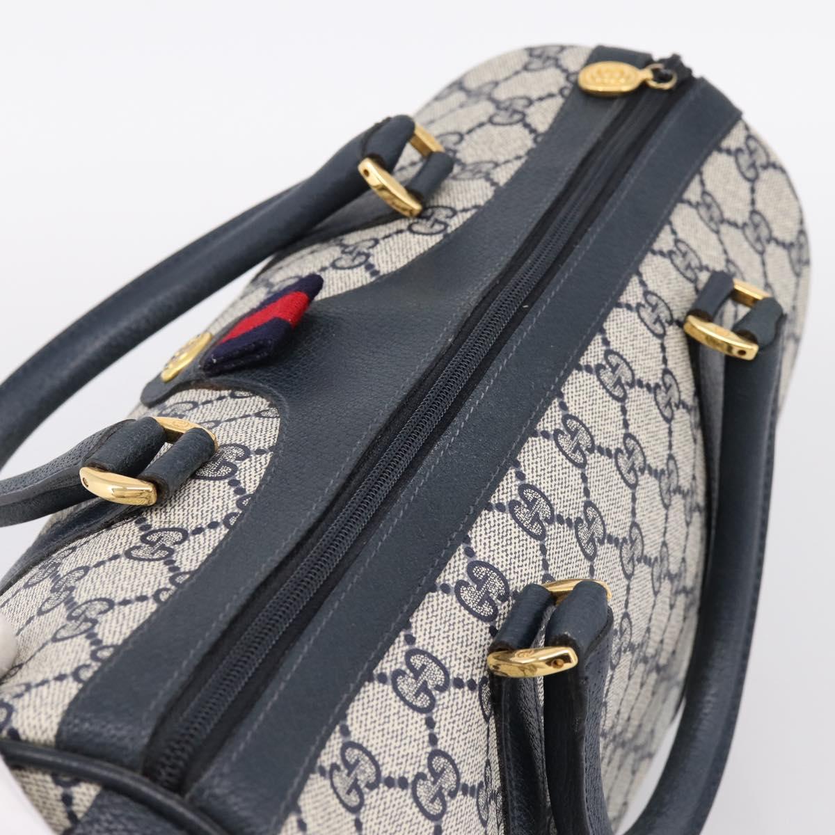 GUCCI GG Supreme Sherry Line Boston Bag PVC Navy Gold 40 02 007 Auth 198342