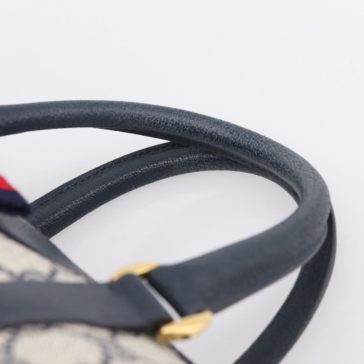 GUCCI GG Supreme Sherry Line Boston Bag PVC Navy Gold 40 02 007 Auth 198342