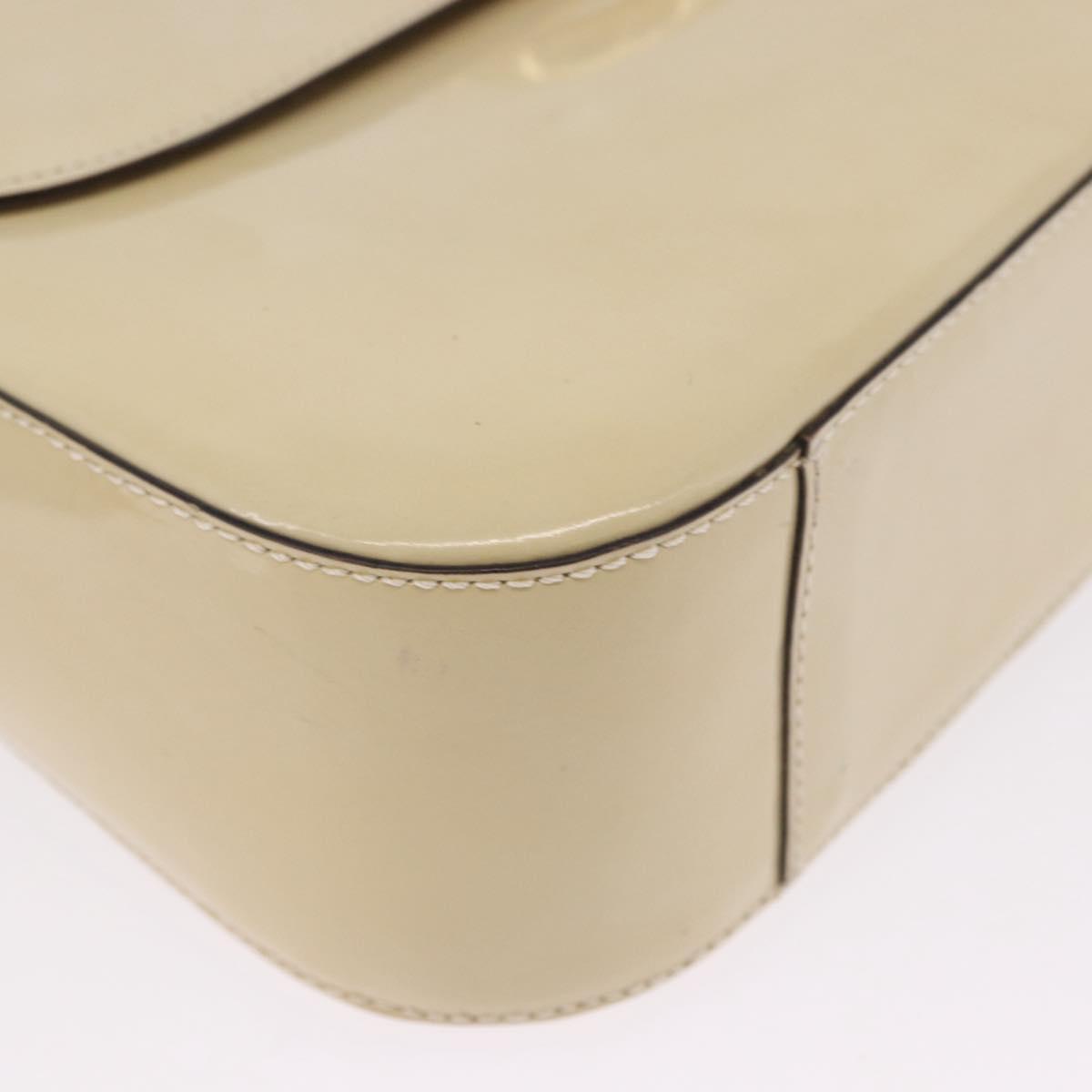 CELINE Shoulder Bag Patent Beige Gold Tone Auth 198345A
