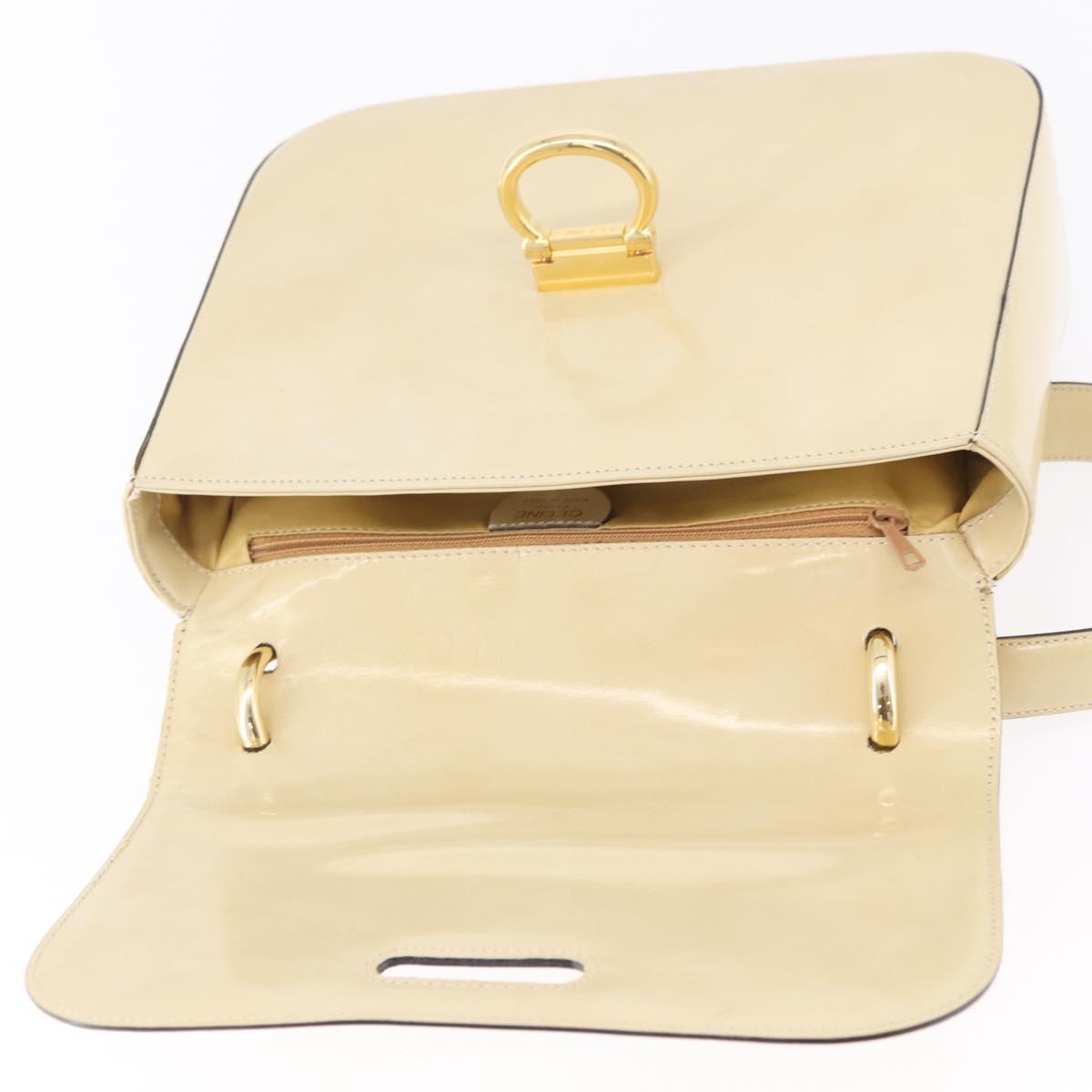 CELINE Shoulder Bag Patent Beige Gold Tone Auth 198345A