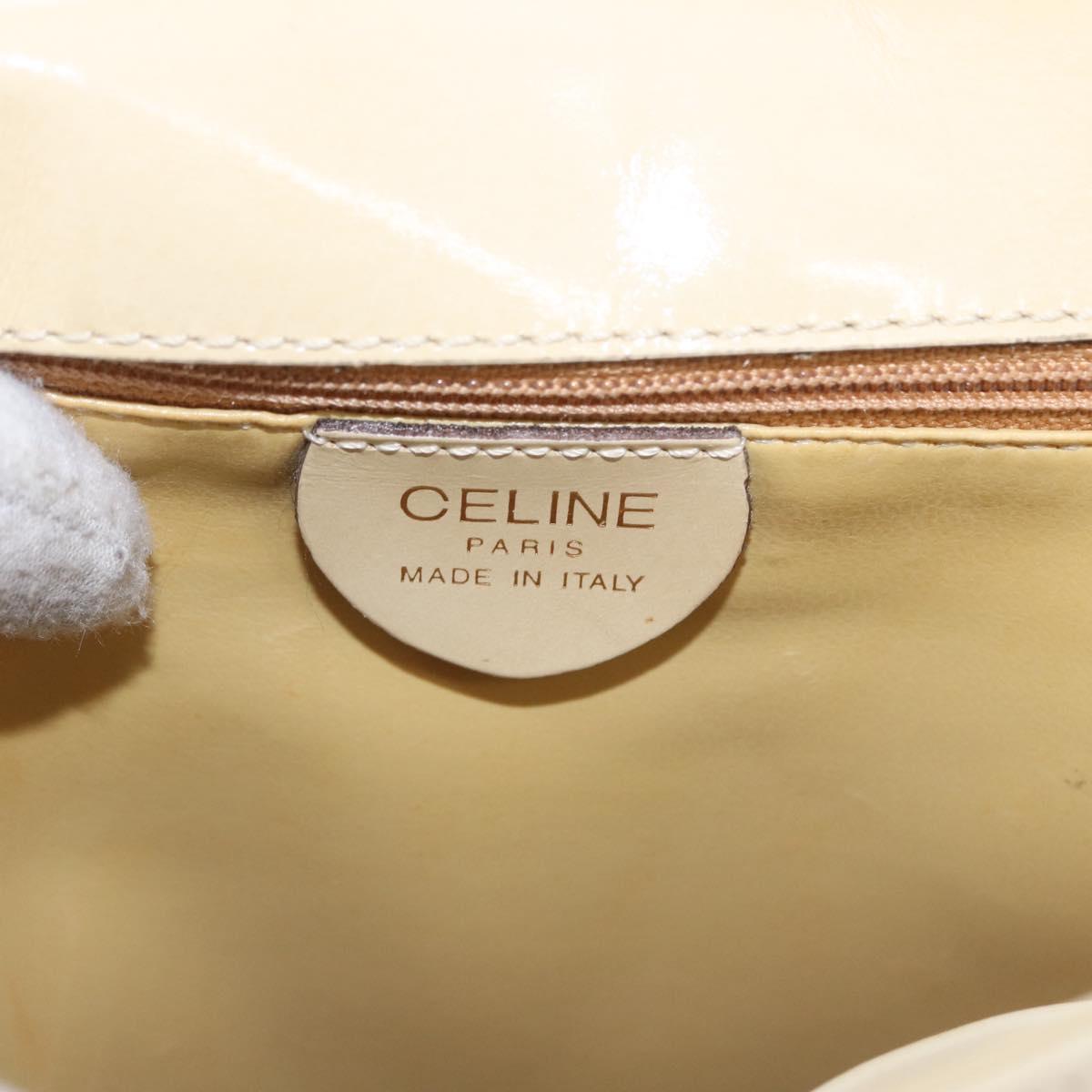 CELINE Shoulder Bag Patent Beige Gold Tone Auth 198345A